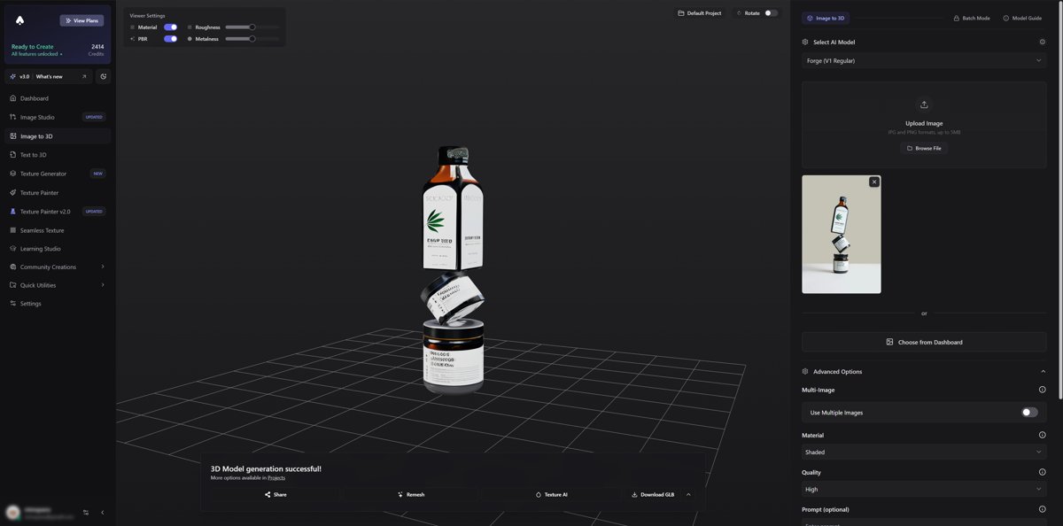 Model Generated on 3D AI Studio - 3D model of stacked cosmetic product bottles.