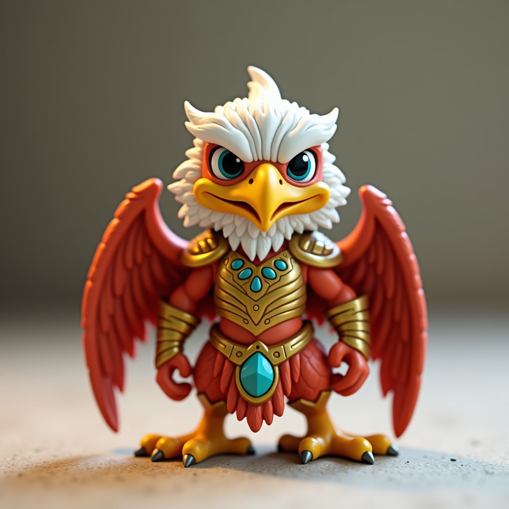 Example Figurine: Cartoon eagle warrior figurine with armor.