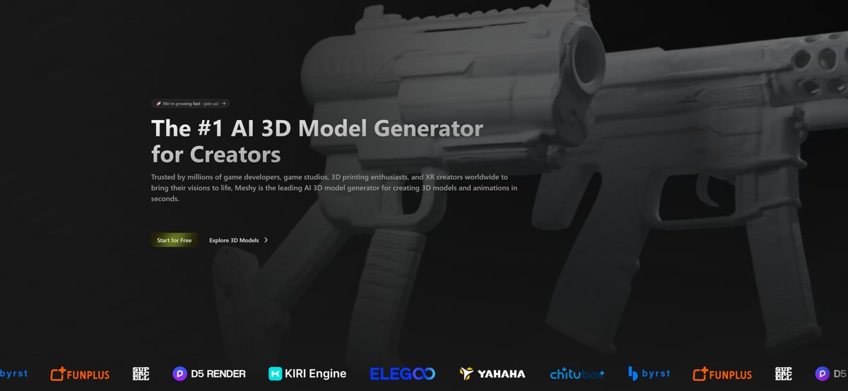 AI 3D model generator website homepage screenshot.